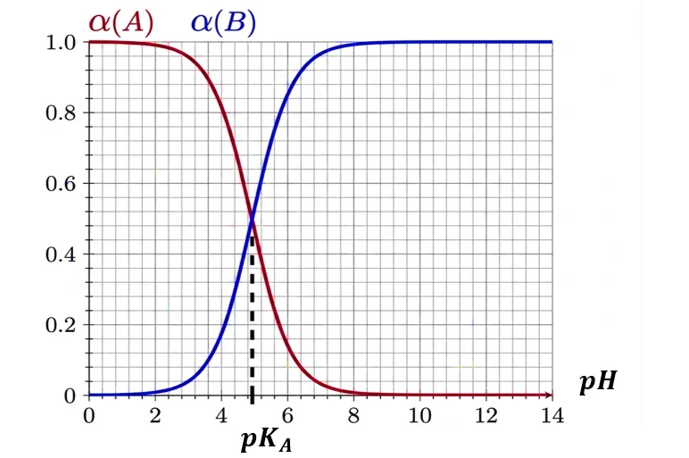 Diagramme de distribution de l'acide benzoïque et de l'ion benzoate en fonction du pH