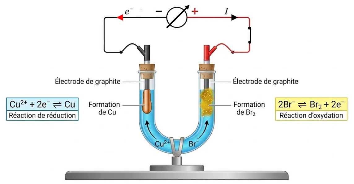 Schéma de principe de l'électrolyse