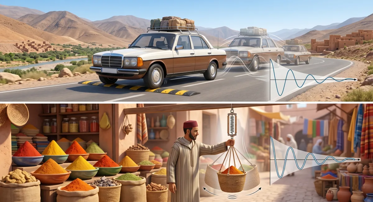Oscillations amorties dans la vie quotidienne : du transport en montagne au pesage au souk