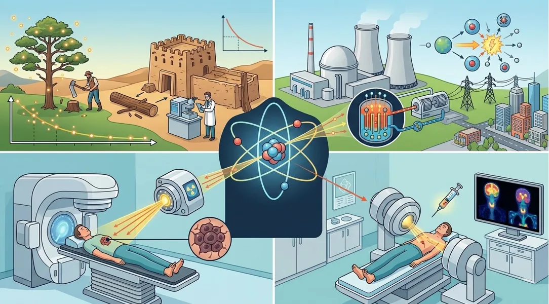 Applications de la radioactivité : machine de radiothérapie et datation au carbone 14