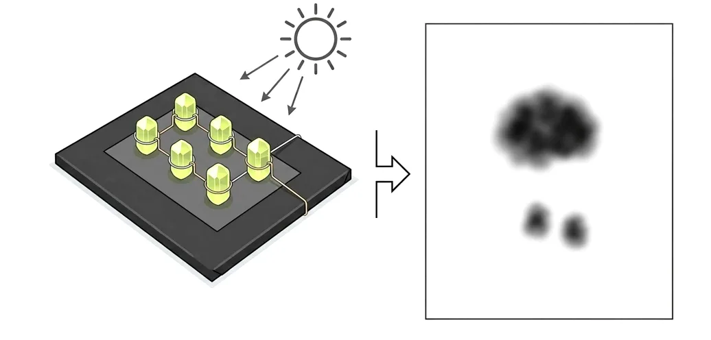 Échantillon de sels d'uranium et trace sur une plaque photographique