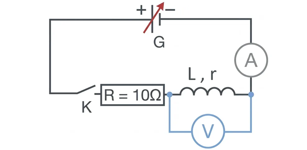 Circuit avec générateur continu pour l'étude d'une bobine