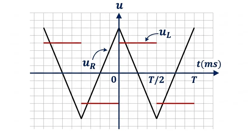 Oscillogramme : tension triangulaire et tension en créneaux