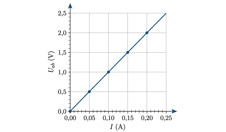 Graphe linéaire de la tension en fonction du courant continu
