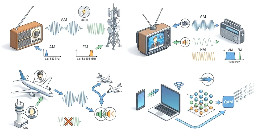 Applications de la modulation : Tour de contrôle aviation, radio et smartphones