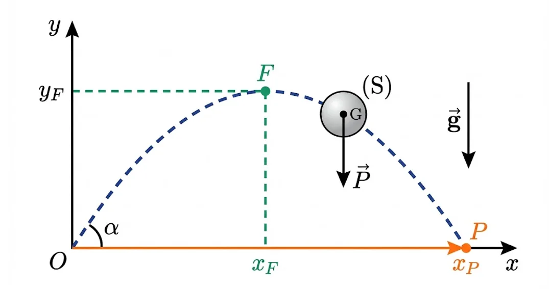 Trajectoire avec flèche et portée