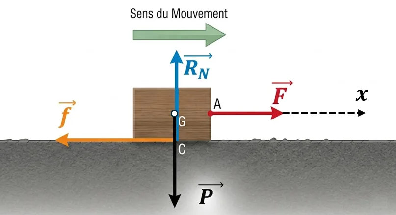 Mouvement horizontal avec frottement