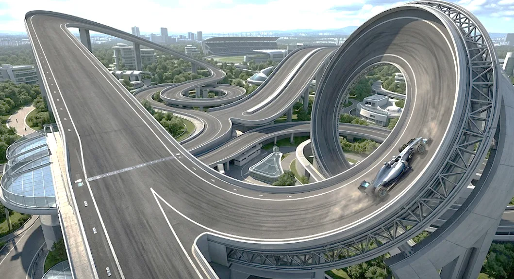 Voiture de course sur un virage relevé