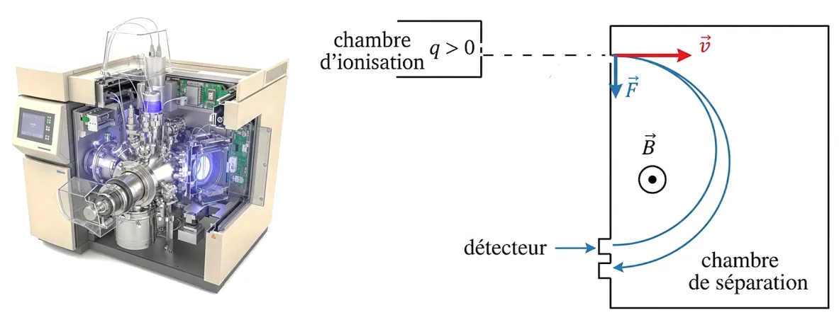 Séparation des particules dans un spectromètre de masse