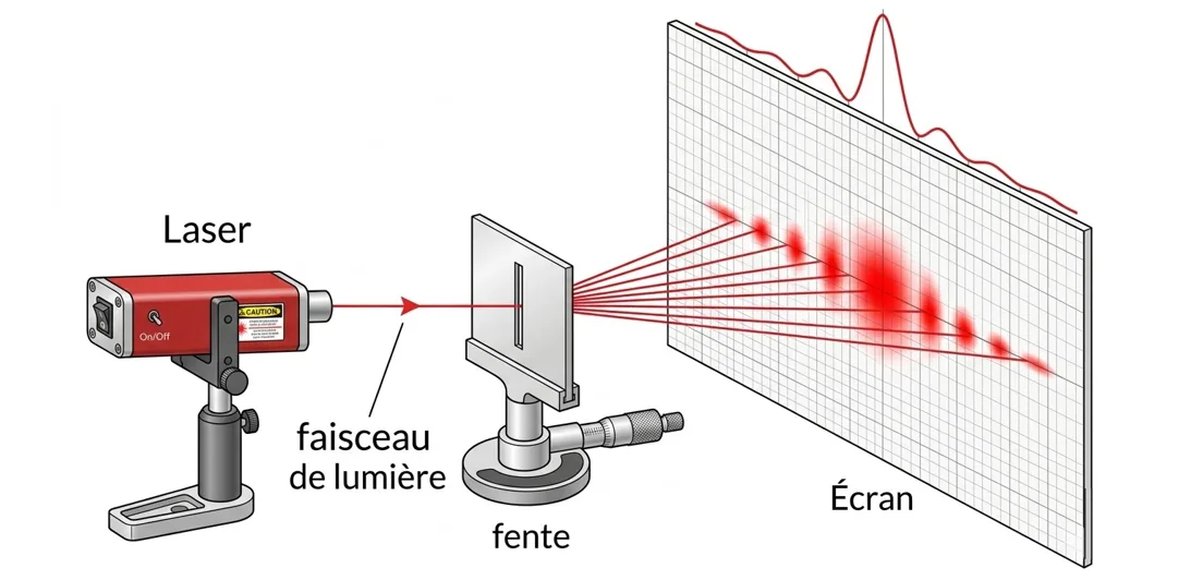 Dispositif expérimental de diffraction d'un laser par une fente