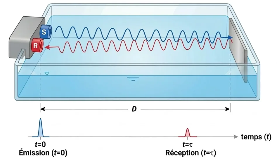 Dispositif avec émetteur récepteur R et réflecteur à distance D