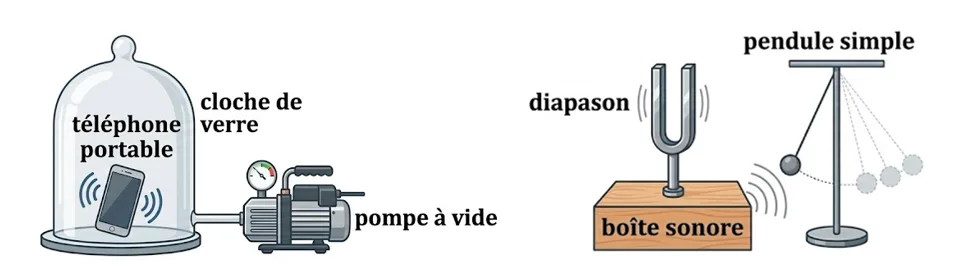 Expériences de la cloche à vide et du diapason frappé